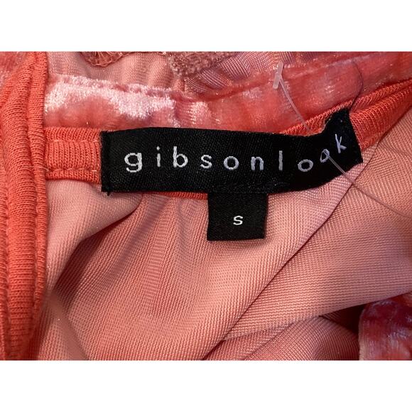 Gibsonlook Flutter Sleeve Ruffle Neck Crushed Velvet Top Sz Small in Coral NWT - Picture 7 of 8
